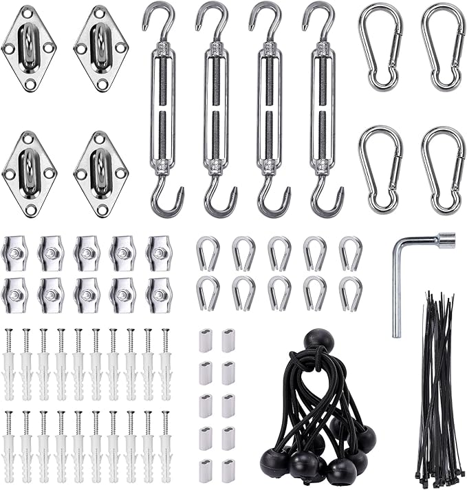 Shade Sail Hardware Kit 6 inch turnbuckles for Triangle Rectangle Sun Shade Sail Outdoor Installation turnbuckles for Cables Wire for Outdoor,Garden,Kitchen,Craft,118PCS