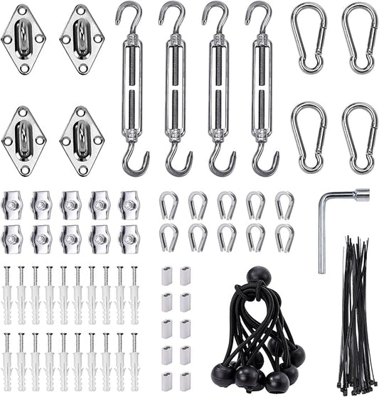 Shade Sail Hardware Kit 6 inch turnbuckles for Triangle Rectangle Sun Shade Sail Outdoor Installation turnbuckles for Cables Wire for Outdoor,Garden,Kitchen,Craft,118PCS