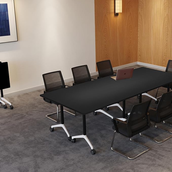 2Packs 70.8 Inch Folding Conference Table Space-Saving 5.91Ft Training Classroom Table,Heavy-Duty Meeting Table for Office Events,Easy Storage Design, Black Rectangular Table with Durable Legs
