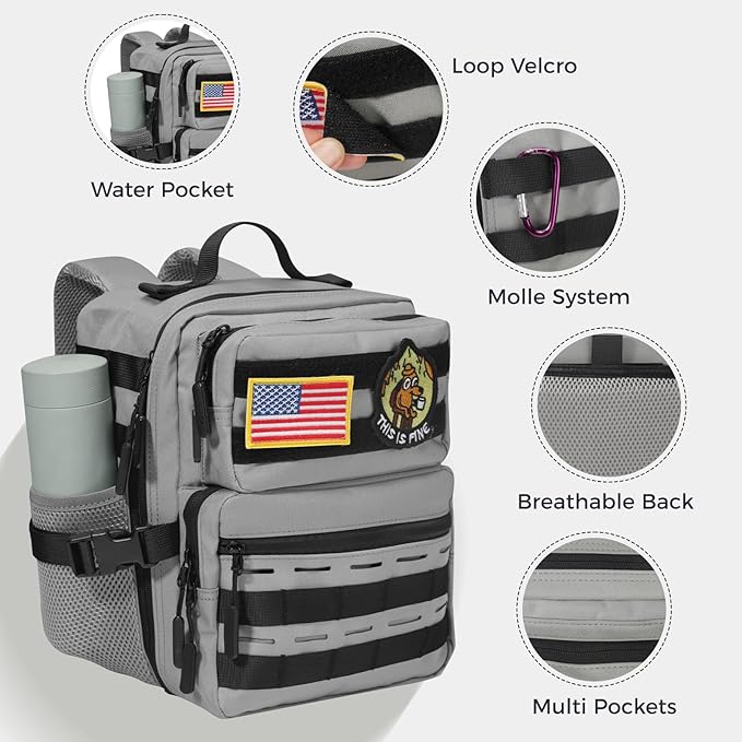 9L Mini Tactical Backpack for Men Women,Small Military Tactical Backpack for Sport,Gym,Hiking,Travel,Camping (Gray)