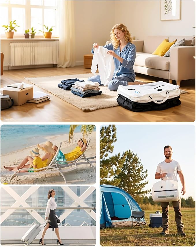 Zurligi Travel Vacuum Compression Bags with Removable Handle & Mini Pump – 39L Reusable IPX8 Waterproof Vacuum Packing Cubes, Vacuum Seal Bags for Clothes, Suitcase & Backpack(2-Pack White)