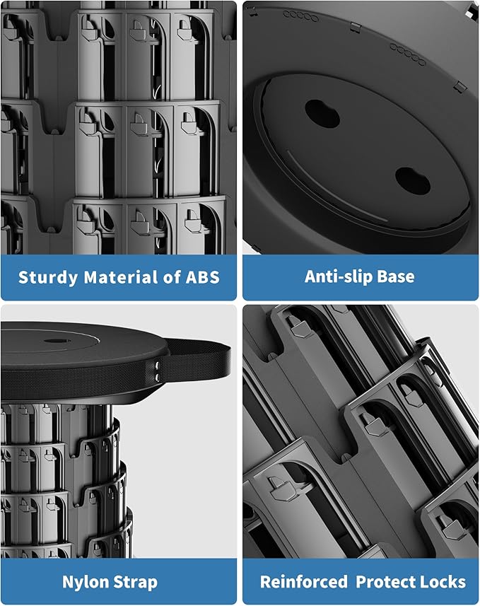 Upgraded Collapsible Stool with Removable Cushion & Waterproof Carry Bag - Portable Folding Stool for Adults, Camping, Fishing, Hiking - Lightweight Yet Sturdy Max 400lbs