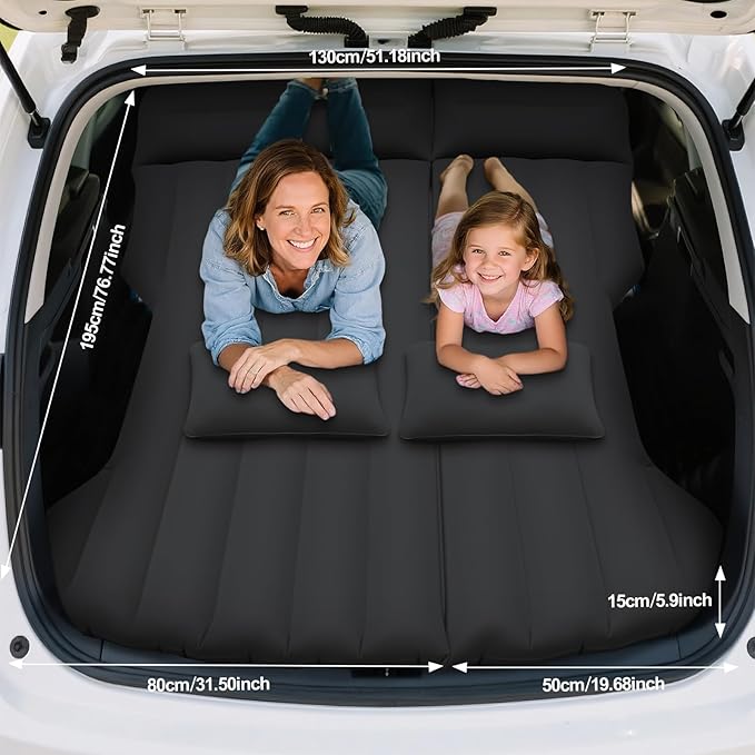 SUV Air Mattress, Car Air Mattress Compatible with Tesla Model Y, Camping Bed for Car Backseat, Inflatable Sleeping Pad with Pump, Truck Jeep Travel Bed for Camping Road Trip (Black)