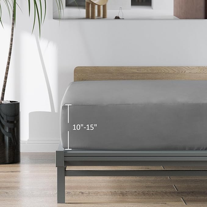 Twin Fitted Sheets 2 Pack Only, Mattress Up to 14 Inches Deep Pocket, Ultra Soft and Breathable Twin Bed Sheets, Long Lasting Single Fitted Sheets, Grey and White