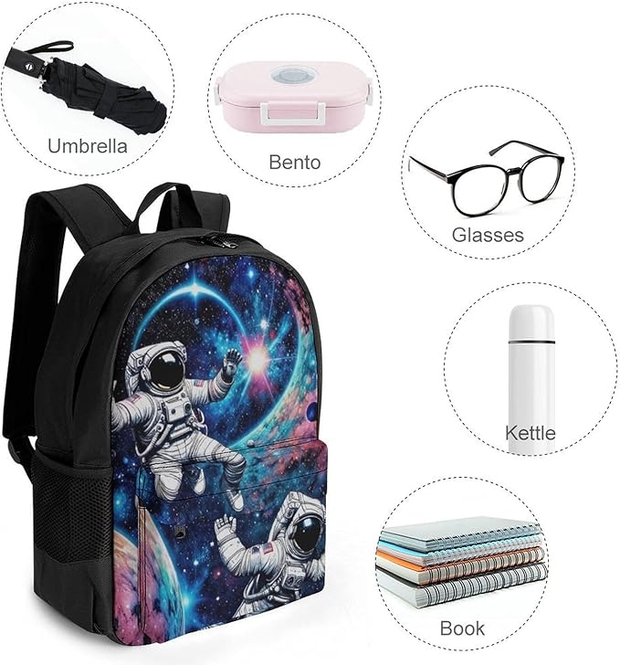 Supdreamc Rucksack Anti-Theft Multipurpose Big Capacity Carry On Bag, Astronaut Space Art Traveling Camping Backpack With Side Pockets
