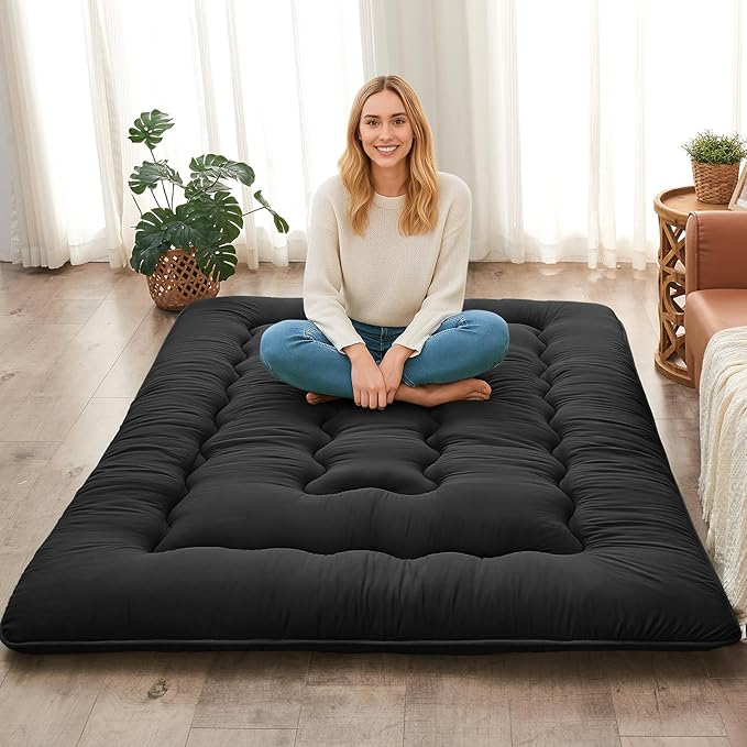 DAICO Japanese Floor Mattress, 4'' Thicken Futon Mattress Tatami Mat, Sleeping Pad Foldable Roll Up Mat for Camping and Guest Room, Twin Size 39''*80'', Black