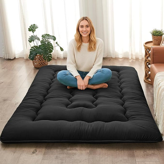 DAICO Japanese Floor Mattress, 4'' Thicken Futon Mattress Tatami Mat, Sleeping Pad Foldable Roll Up Mat for Camping and Guest Room, Twin Size 39''*80'', Black