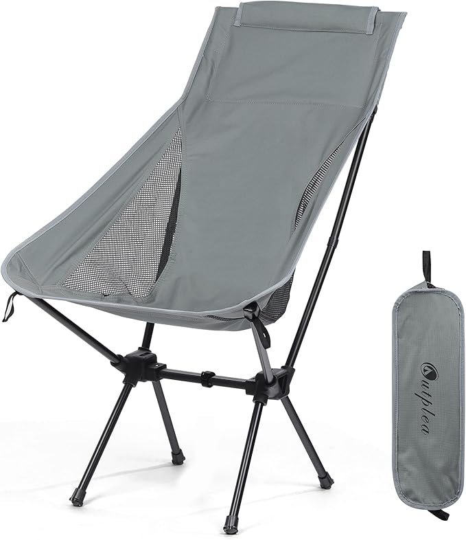 Foldable Lightweight High Back Camping Chair for Outdoor, Portable Travel Chair for Adults, Gray