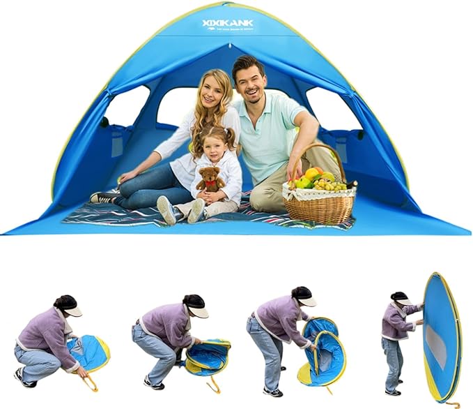 2 Second Easy Setup Pop Up Beach Tent for 2-3 Person,UPF 50+ UV Protection Beach Shade,Wind Resistant Sun Protection Family Sun Shelter,Portable Lightweight Cabana Canopy with Handy Carry Bag