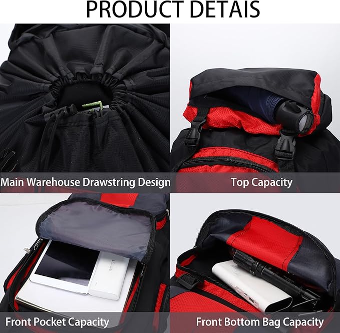 Lawaia 70L Hiking Backpack Rucking Camping Lightweight Backpacking Outdoor Travel Bag Trekking Back Pack Large Capacity Backpacks Climbing Trail Backpack for Men Women- Red