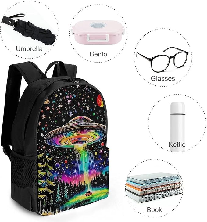 Supdreamc Adults Lightweight Colorful Magical Spaceship Art Shoulder Book Bags Big Capacity Shoulder Bag With Adjustable Shoulder Straps for Trekking Work Walking Cycling