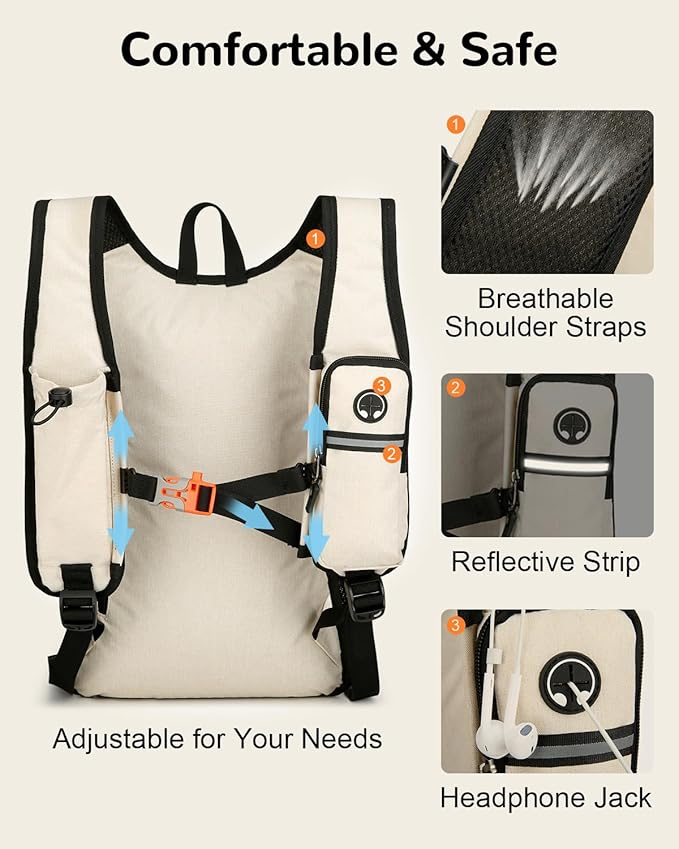 Folding Hiking Backpack with Phone Pocket for Men Women, Small Ultralight Packable Casual Daypack with Shoulder Chest Straps for Travel, 15L Foldable Lightweight Day Pack, Beige