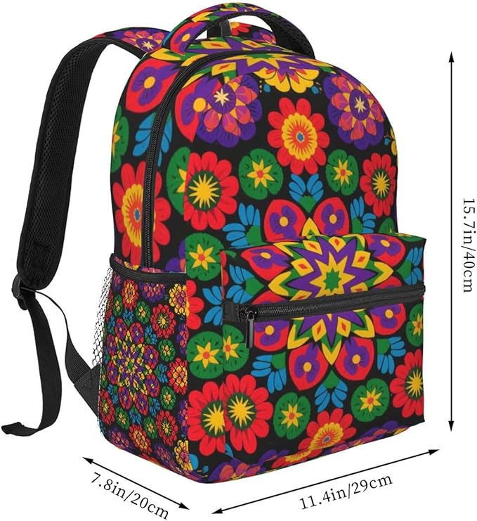 Backpack Polyester Anti-Theft Multipurpose Psychedelic Trippy Mandala Flower Bookbag Large Capacity Laptop Book Bag Rucksack With Side Pockets