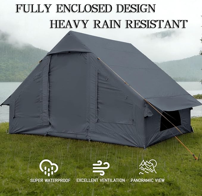 Inflatable Tents with Hand Pump Hot Tent with Stove Jack Easy Blow Up Glamping Tent with Mesh Windows, 4-6 Person Instant Family Camping Tents Waterproof for 4 Seasons