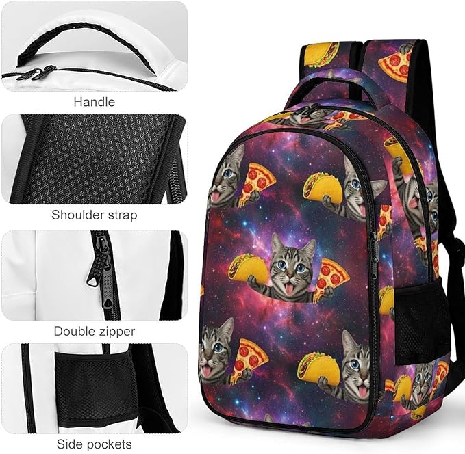 Business Anti Theft Laptop Backpack Galaxy Space Kitten Cat Eat Taco Pizza, Waterproof Travel Computer Bag with Laptop Compartment Gifts for Men Women