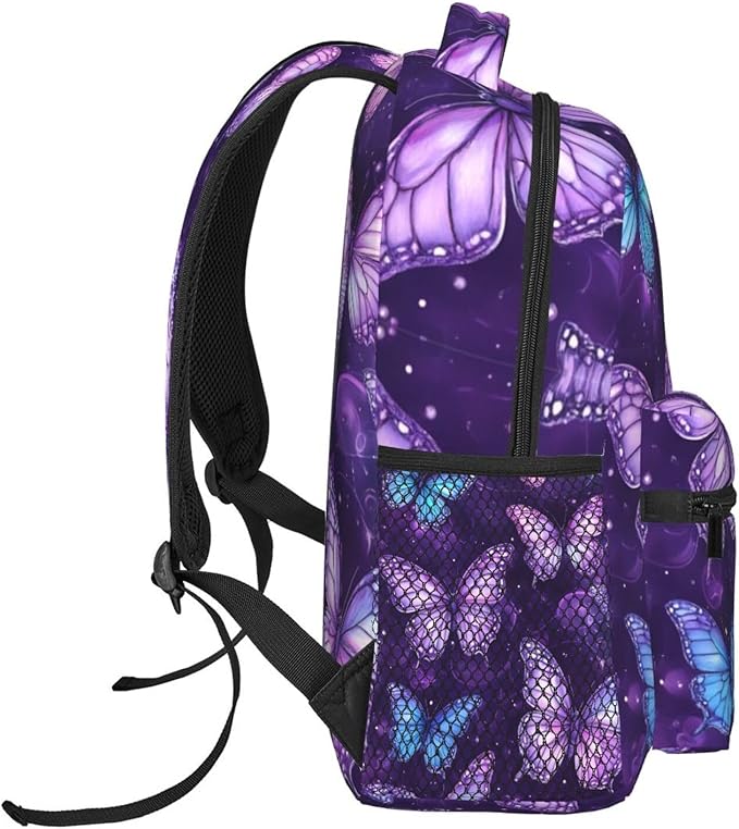 Men Women Polyester Butterflies Daypack Big Capacity Shoulder Bag With Smooth Zippers for Hiking Work Walking Cycling