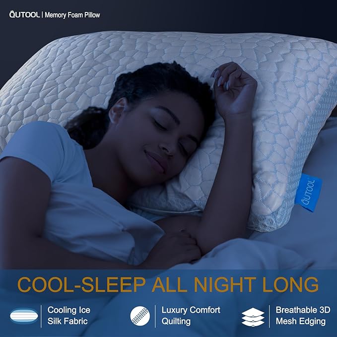 QUTOOL Enhanced Cooling Pillows for Sleeping, Shredded Memory Foam Pillows 2 Pack, Bed Pillows Queen Size Set of 2, Support Yet Soft Pillow for Side, Back Sleepers
