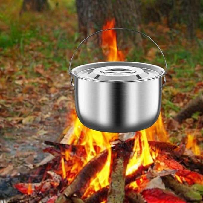 Cooking Pot Stainless Steel Camping Pot Kitchen Accessories with Handle and Lid Portable for Cooking Commercial Party Kitchen, 2.5L
