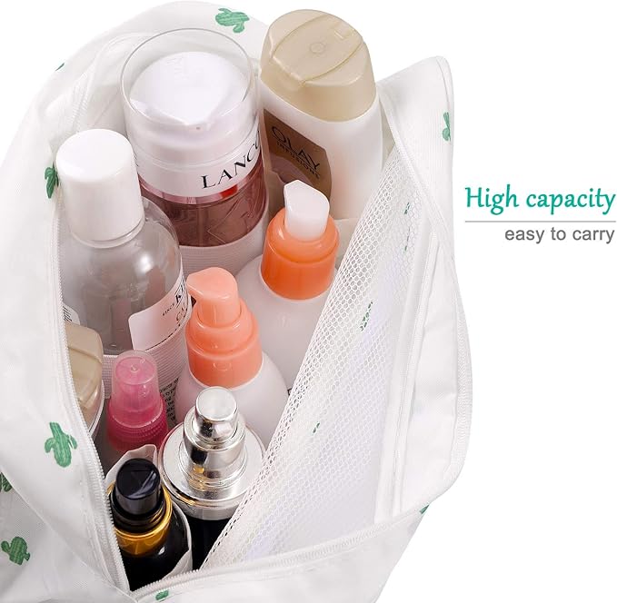 Trawila Travel Hanging Toiletry Bag Cosmetic Bag Makeup Organizers for Men & Women with Sturdy Hook (White Cactus)