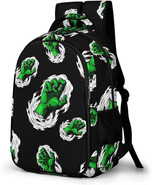 Water Resistant College Bookbag Zombie Hand Smoking WeedLeaf Leaves Art Black, Sturdy Laptop Backpack with Water Bottle Pockets for Men Women Travel Work