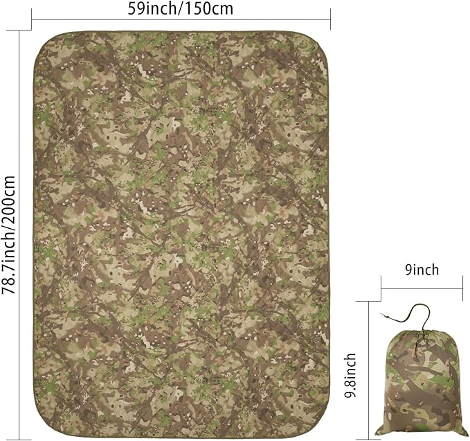 LOOGU Camo Blanket Waterproof Insulation Poncho Liner for Outdoor Camping, Hiking, Hunting, Survival, Backpacking, Picnicking