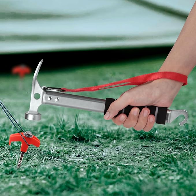 Aluminum Camping Hammer, 3-In-1 Functional Tent Stake Hammer with Puller, Lightweight Tent Mallet for Camping, Hiking & Backpacking, Gray