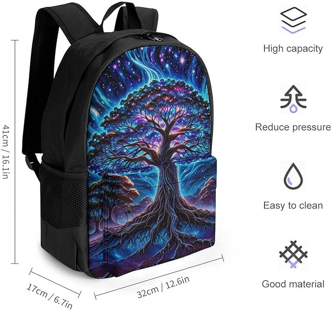 Supdreamc Rucksack Anti-Theft Multipurpose Large Capacity Carry On Bag, Magical Universe Tree Of Life Art Travel Hiking Bag Day Pack With Side Pockets