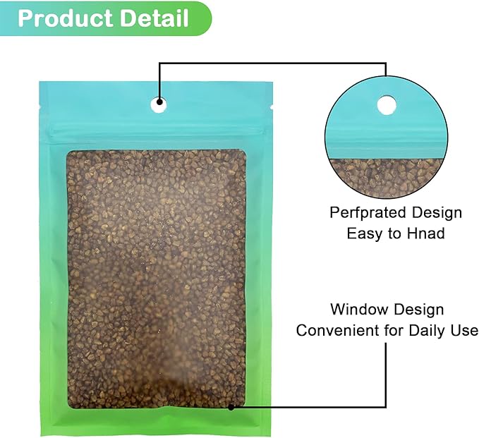 100 Pcs Resealable Mylar Bags, Gradient Color Food Storage Bags, Zip Bag Foil Bags Packaging Pouch for Food Storage, Sample, Small Business (Blue Green, 5.9 X 8.6 Inch)
