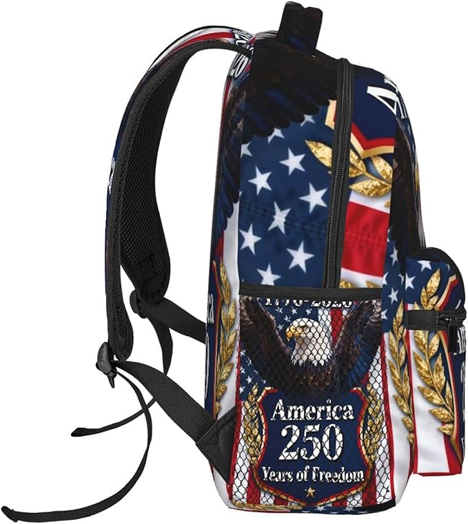 Adults Lightweight 250 Year American Anniversary USA Patriotic 4th of July Art Shoulder Book Bags Big Capacity Shoulder Bag With Adjustable Shoulder Straps for Trekking Work Walking Cycling