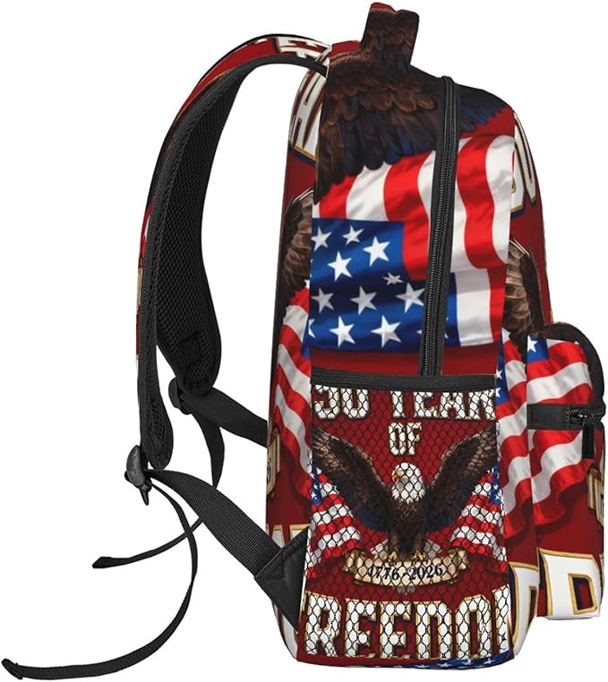 Adults Lightweight 250th Anniversary 1776-2026 Patriotic Eagle Art Rucksacks Large Capacity Bookbag With Adjustable Shoulder Straps for Trekking Outdoors Bicycle