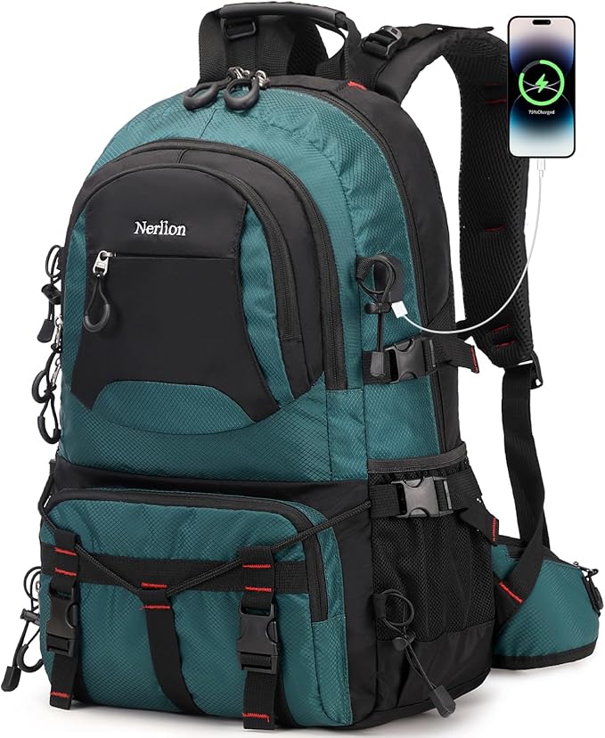 Nerlion 40L Hiking Backpack Travel Backpack for Men Women Camping Waterproof Outdoor Hiking Daypack Lightweight Backpack (Dark Green)