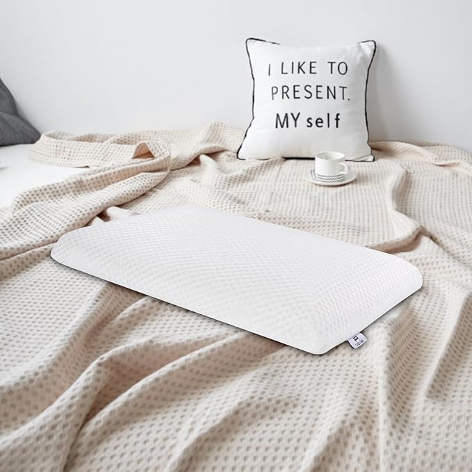 SUQ I OME Adjustable Slim Sleeper -Thin Flat Latex Pillow for Sleeping with 2 Removable Layers 3 Heights(1'', 2.5'', 3.5''), for Stomach, Side and Back Sleepers,Twill White