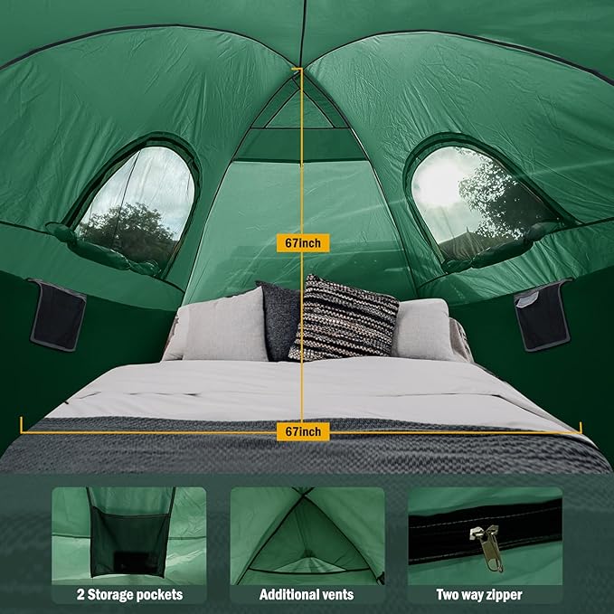Pickup Truck Tent with Awning Shade,Waterproof PU5000mm Oxford for 5.5-6.3 FT Truck Bed for Camping Travel Outdoor Activities for Chevy Silverado 1500,Ram 1500/Dakota,F150,GMC 1500,Titan,Tundra(Green)