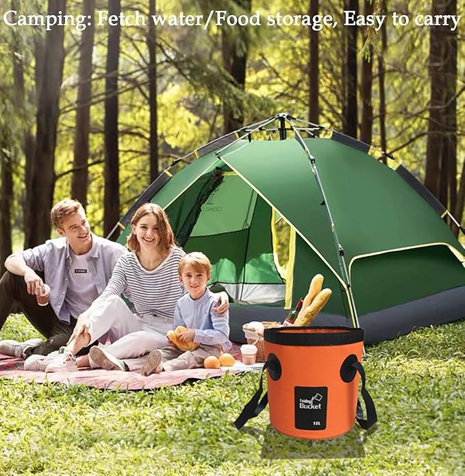 Sunglow Collapsible Fishing Bucket, 3 Gallon Multifunctional Portable Wash Basin - Water Container for Fishing, Camping, Gardening (12L/3gallon (Orange))