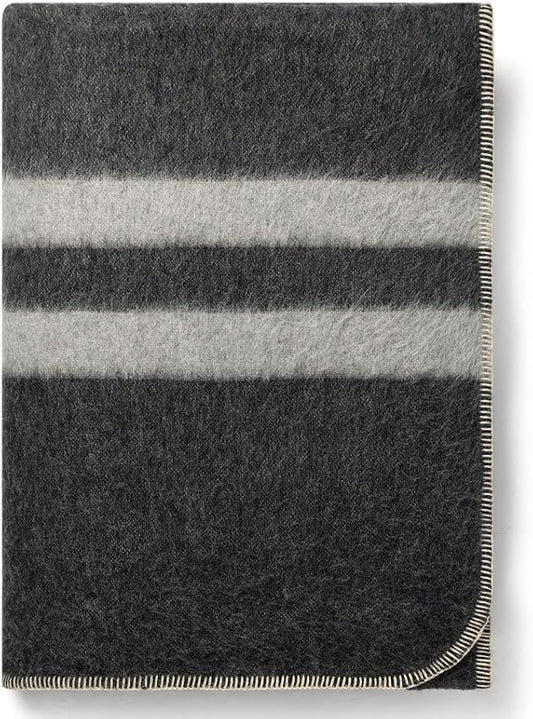 Thick Alpaca Wool Blanket Heavyweight for Camping Outdoors or Using Indoors | Soft Peruvian Alpaca Wool Blankets (Dark Gray -Soft Gray Stripes, Queen)