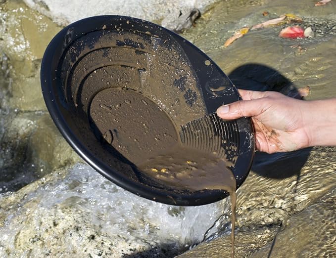 SE 12 Inch Gold Panning Pan - Dual Riffles for Easier Mining and Prospecting, Black