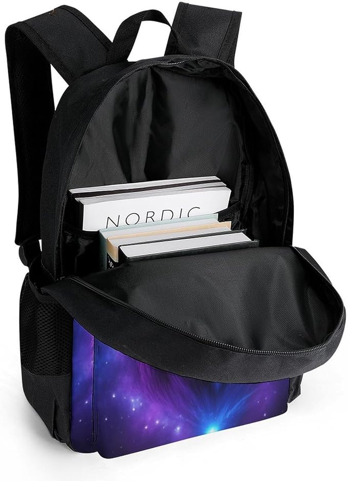 Men Women Polyester Purple Universe Galaxy Magic Wolf In The Space Casual Daypack Large Capacity Carry On Bag With Adjustable Shoulder Straps for Camping Work Running