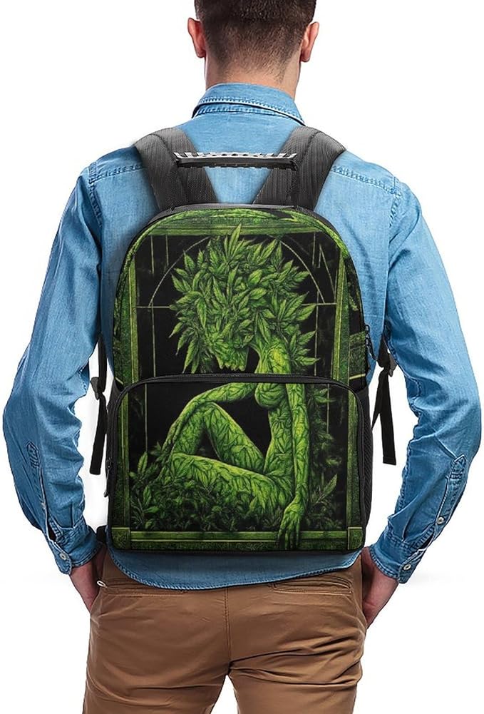 Rucksacks Lightweight Multipurpose Anti-Theft Beauty Green Marijuanaweed Leaf Woman Shoulder Bag Big Capacity Traveling Camping Backpack With Side Pockets
