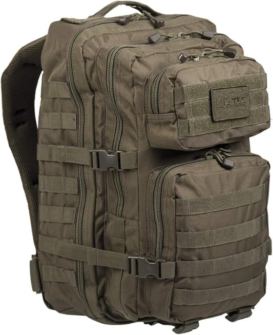 Mil-Tec Unisex Assault Pack - Rugged Durable Lightweight Ergonomic Versatile Tactical Outdoor Camping Hiking Backpack with Adjustable Padded Shoulder Straps & MOLLE Loops, Olive Drab, 36L