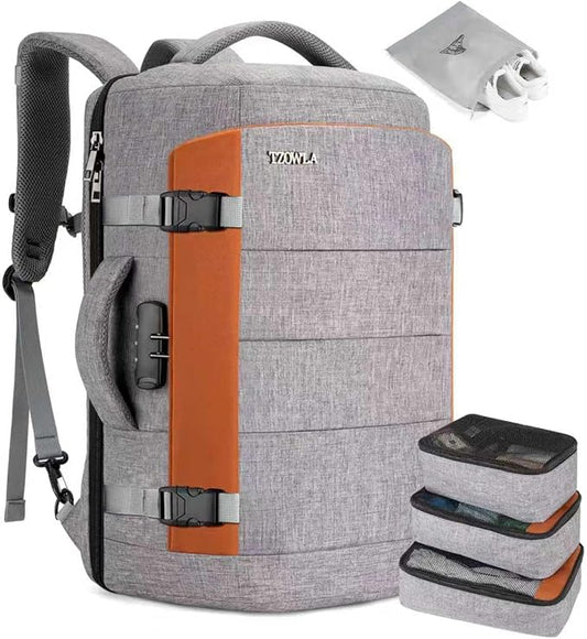Tzowla 40L Expandable Travel Laptop Backpack for Men Women Carry on Flight Approved,Large Capacity Anti Theft Backpacks with Giant Tumbler Holder Pocket,Personal Item Bag Fit 17.3" Computer（Grey