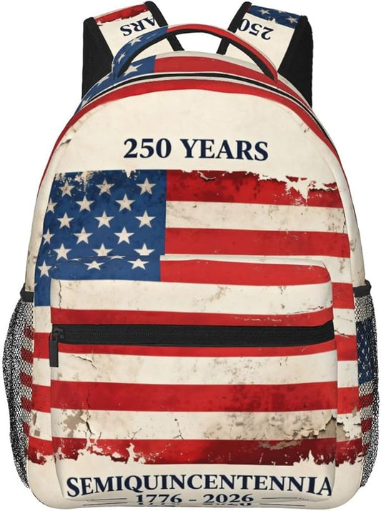 Polyester Daypack Backpack for Trekking Picnic Walking Cycling, Large Capacity Anti-Theft Multipurpose Shoulder Bag, 250 Years American 250th Anniversary USA Flag Art Casual Daypack