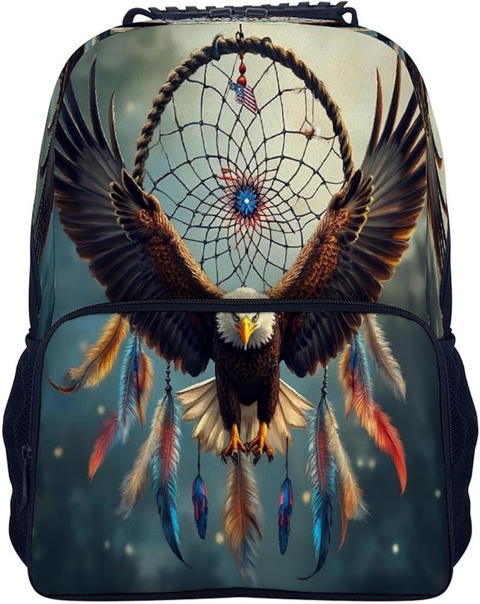 Backpack Lightweight Anti-Theft Multipurpose Boho Totem Native American Eagle Dream Catcher Shoulder Bag Large Capacity Travel Hiking Backpack With Padded Straps