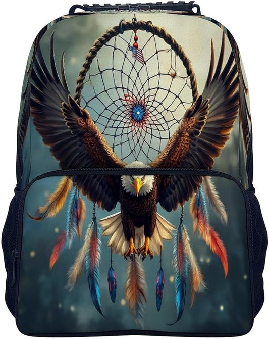 Backpack Lightweight Anti-Theft Multipurpose Boho Totem Native American Eagle Dream Catcher Shoulder Bag Large Capacity Travel Hiking Backpack With Padded Straps