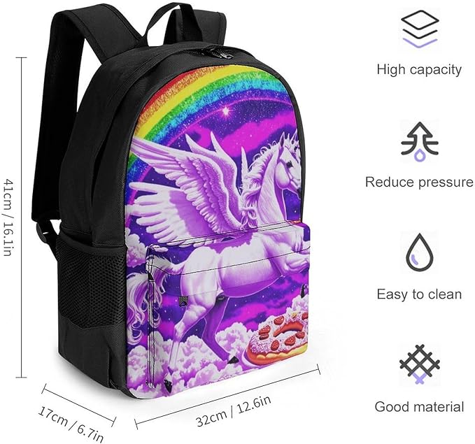 Supdreamc Rucksack Anti-Theft Multipurpose Large Capacity Carry On Bag, Rainbow Unicorn Random Space Galaxy Donuts Travel Hiking Bag Day Pack With Side Pockets