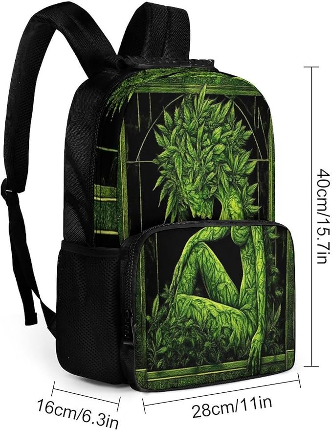 Rucksacks Lightweight Multipurpose Anti-Theft Beauty Green Marijuanaweed Leaf Woman Shoulder Bag Big Capacity Traveling Camping Backpack With Side Pockets