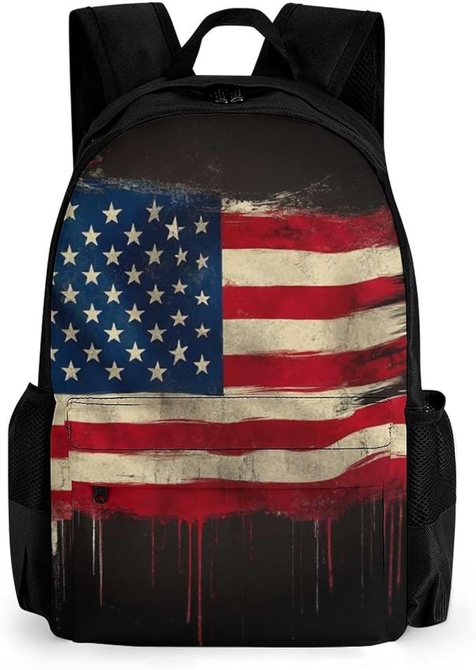 Rucksack Polyester Anti-Theft Multipurpose American Flag Art Carry On Bag Large Capacity Travel and Sport Backpack Rucksack With Smooth Zippers