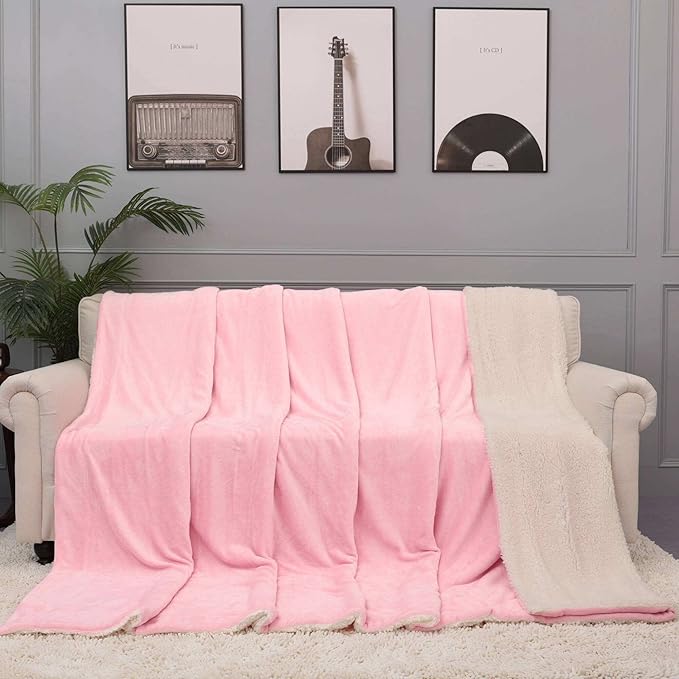NANPIPER King Size Sherpa Blanket, Soft Fleece Throw for Bed, Reversible Thick Fuzzy Blanket for Winter (Pink, 90x108 inches)