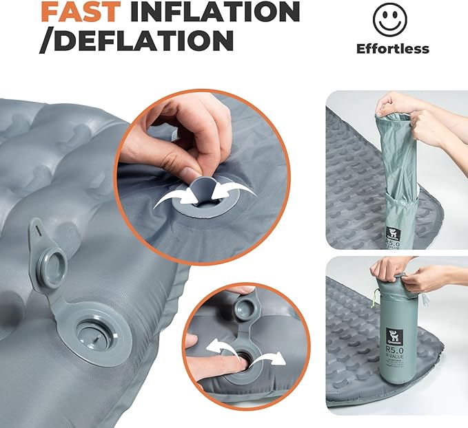 Insulated Inflatable Sleeping Pad 17oz, 5.1R-Value Ultralight Sleeping Pad, Lightweight Sleeping Mat for Camping, Hiking, Backpacking, Camp Mattress Pad