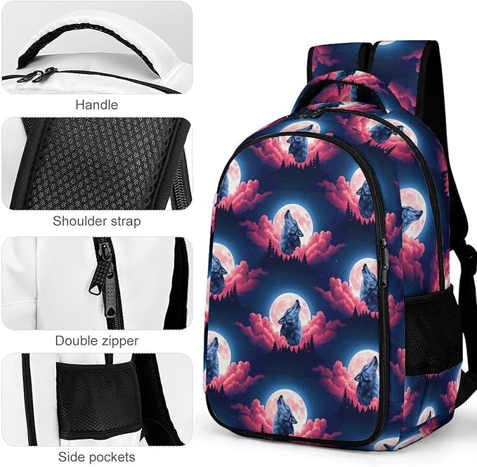 Laptop Backpack Wolf Howling Sky Moon, Work Backpack with Breathable Shoulder Straps for Office Commute