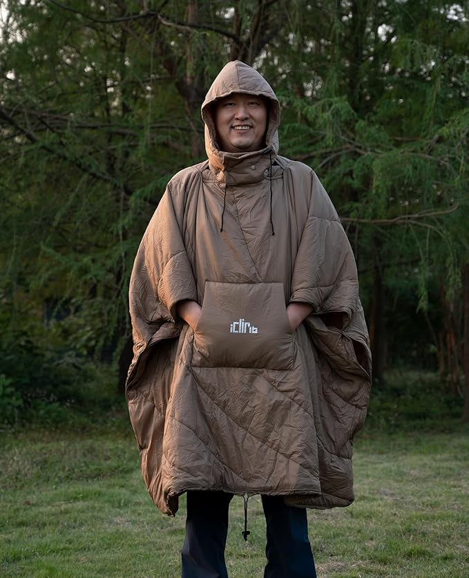 iClimb Hooded 3M Thinsulate Insulation Warm Camping Blanket Wearable Poncho Ultralight Compact